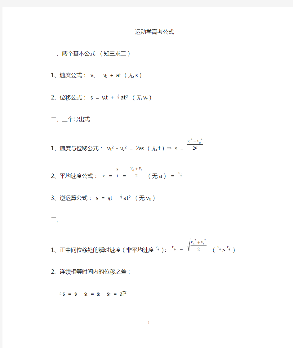 运动学公式汇总