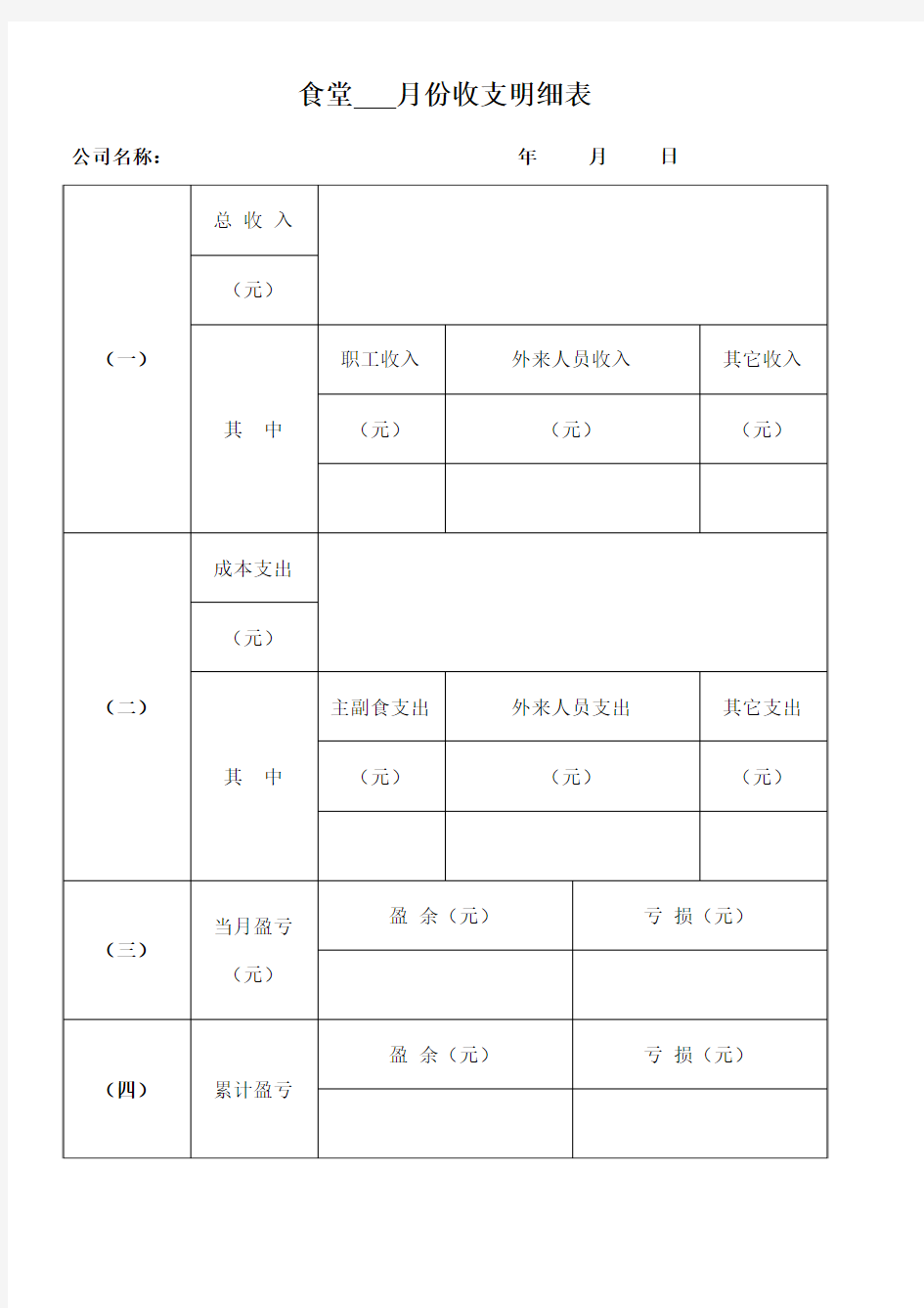 食堂月份收支明细表