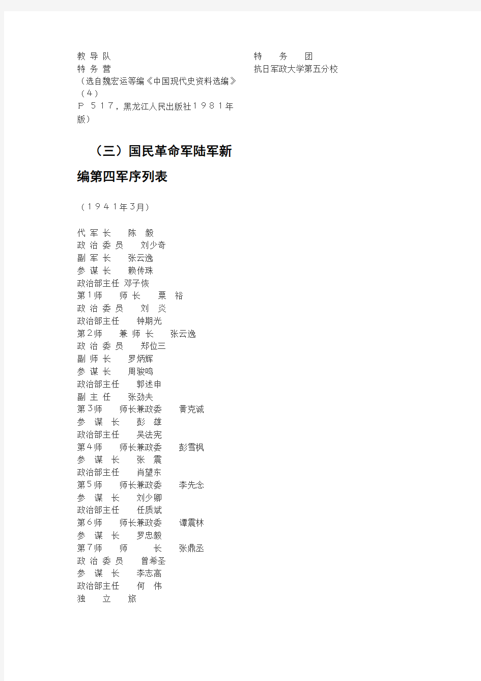 国民革命军第八路军序列表