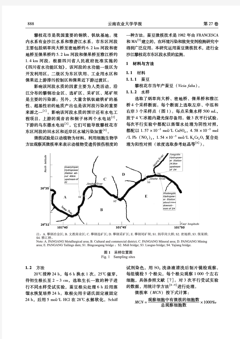 应用蚕豆微核技术金沙江攀枝花市东区段水质