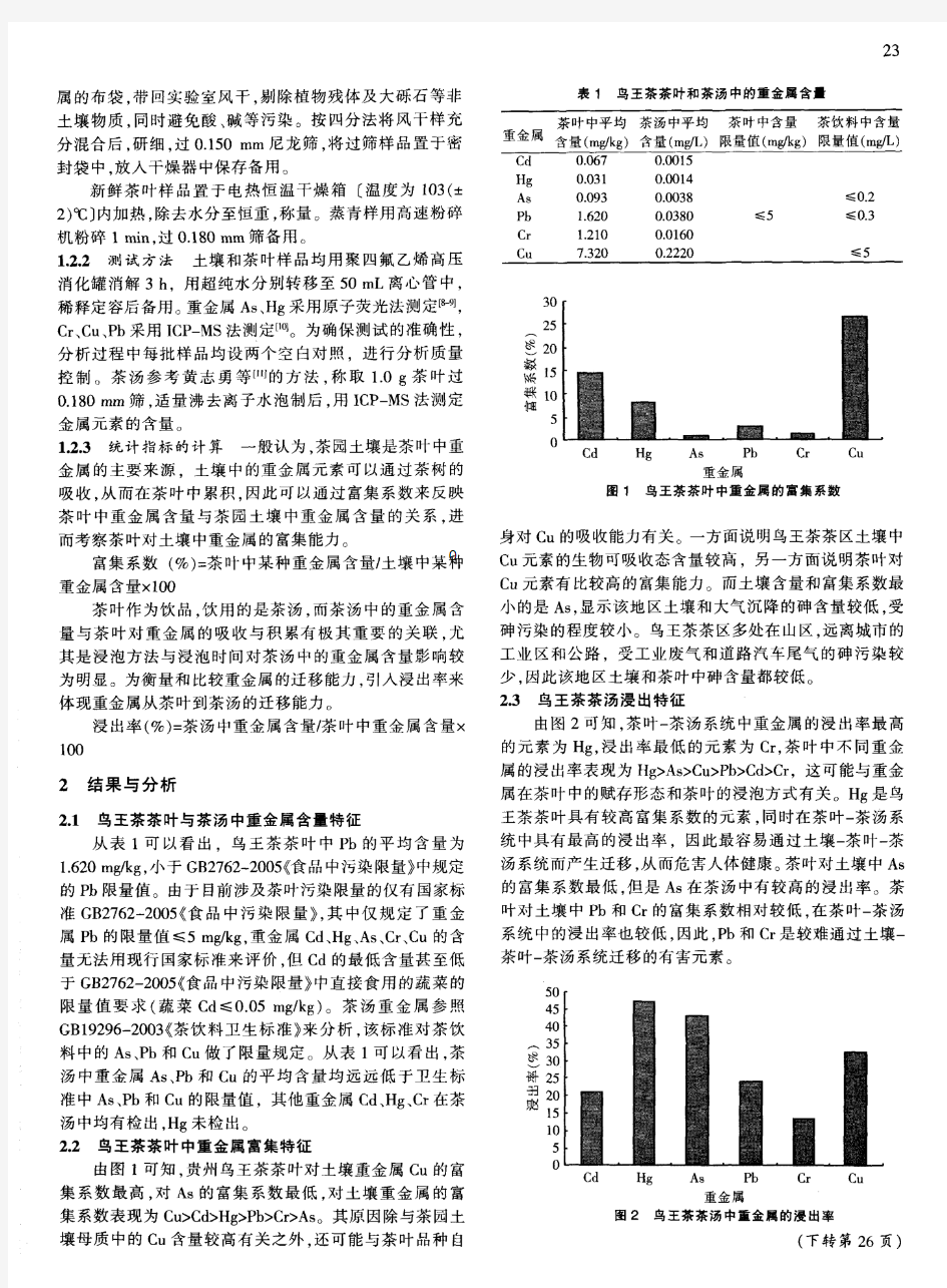 贵州鸟王茶茶叶中重金属积累与浸出特征