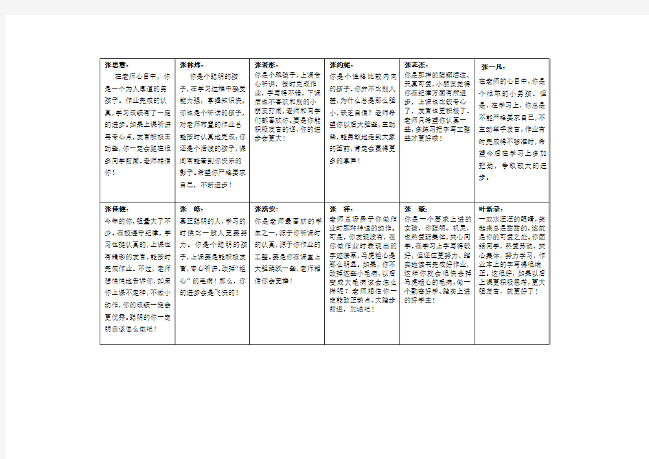 二年级下册期末学生评语