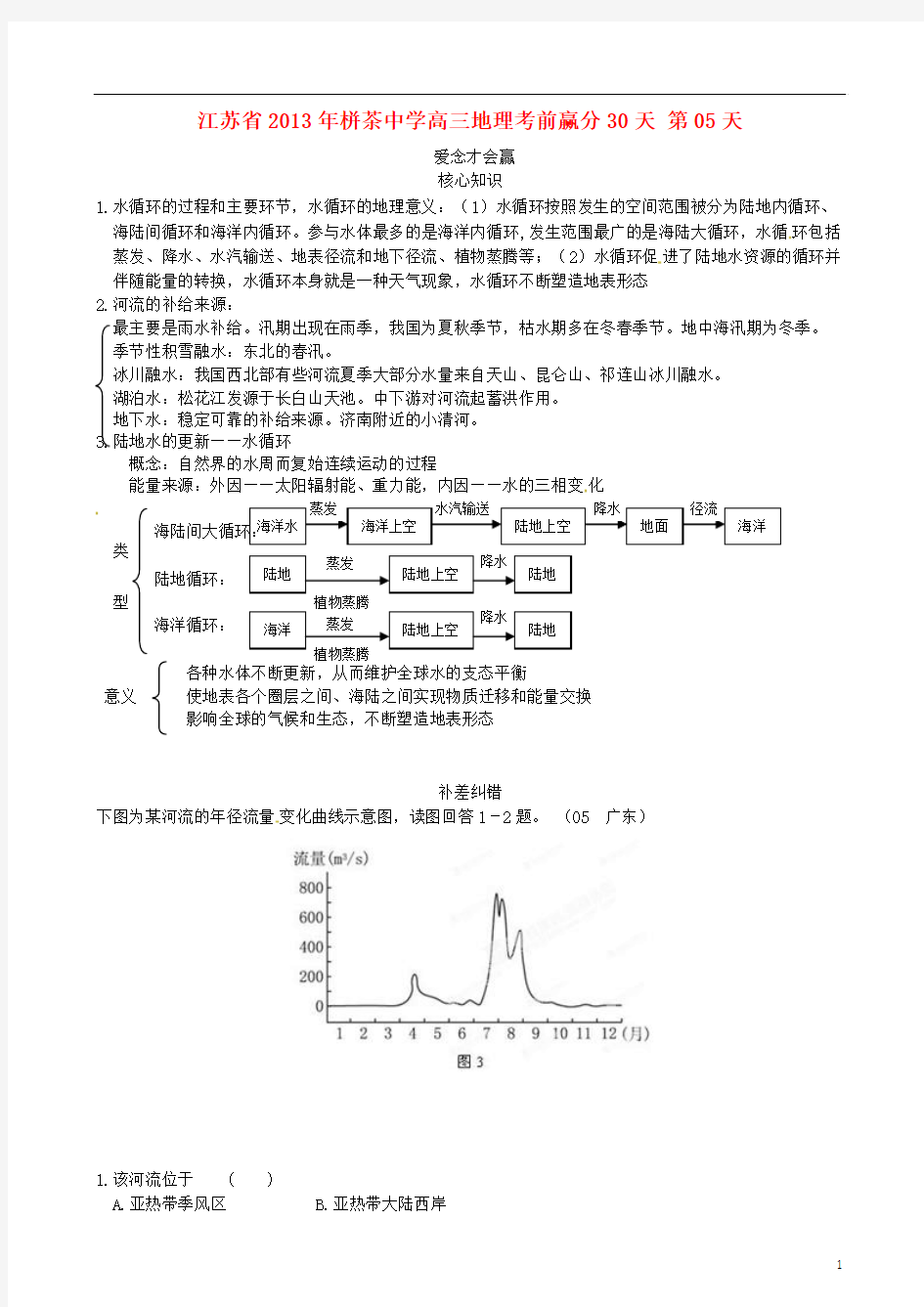 江苏省年栟茶中学2013高三地理考前赢分30天 第05天