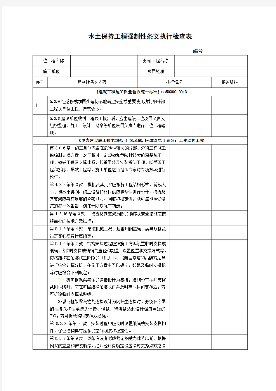 水土保持工程强条检查表