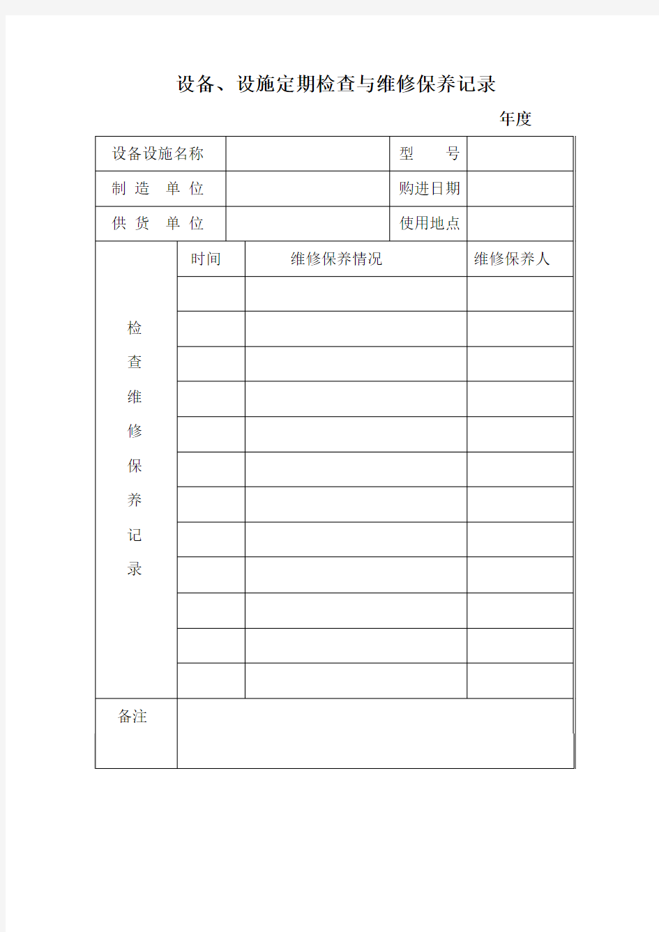 设备、设施定期检查与维修保养记录