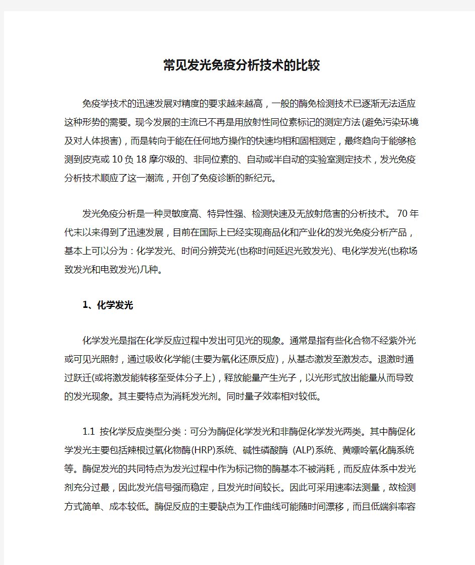 常见发光免疫分析技术的比较