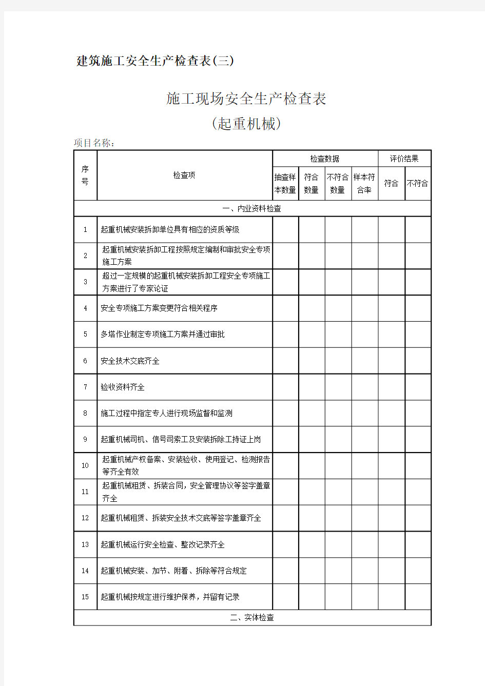 施工现场安全生产检查表起重机械