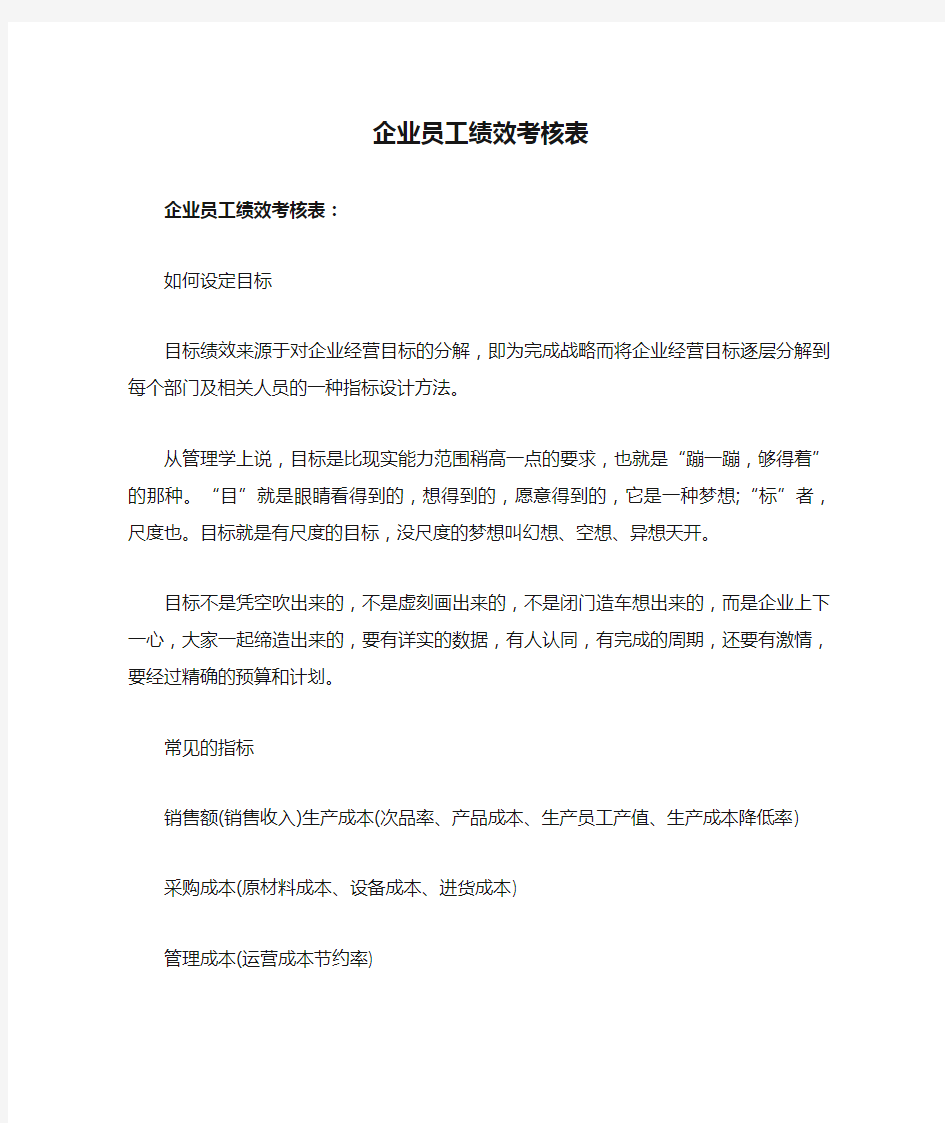 企业员工绩效考核表