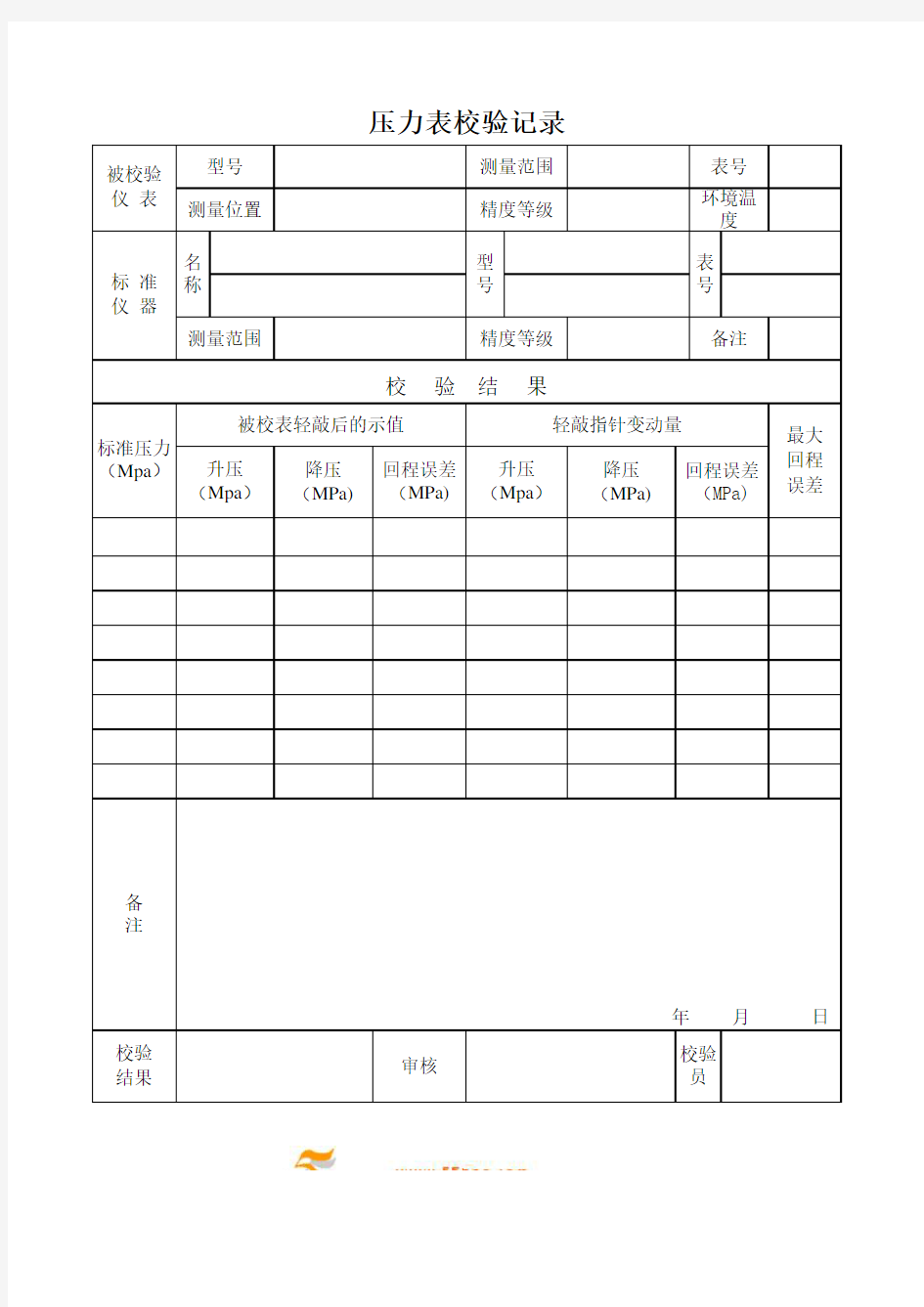 压力表校验记录表