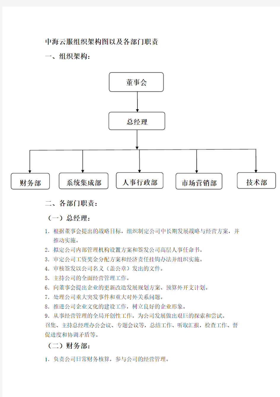 最新小公司组织架构图及部门职责