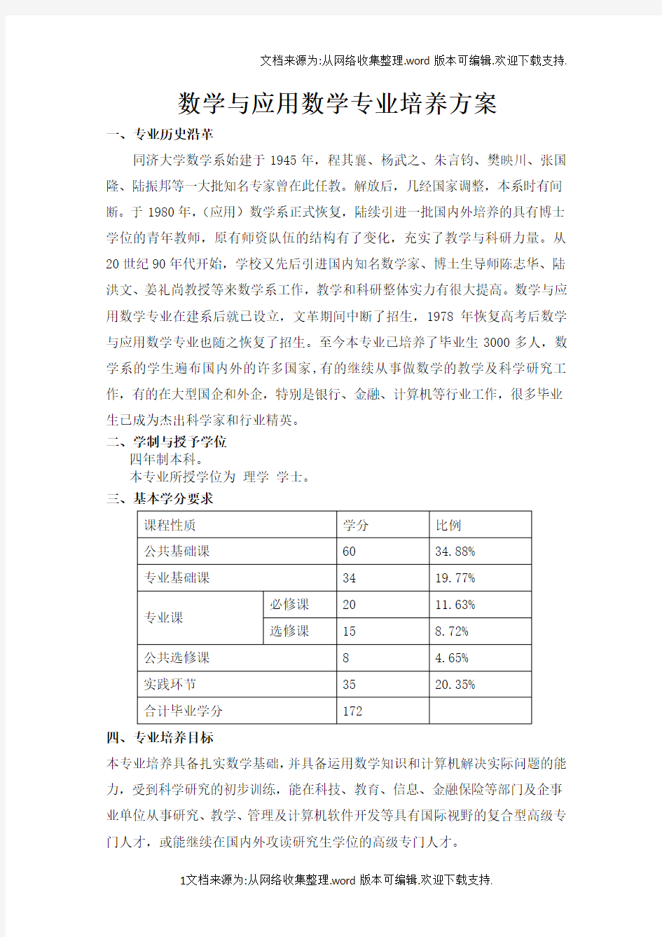 数学与应用数学专业培养方案