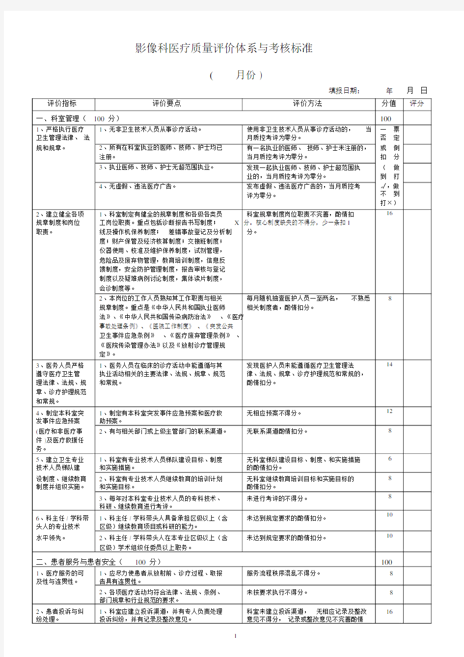 影像科医疗质量评价体系与考核标准