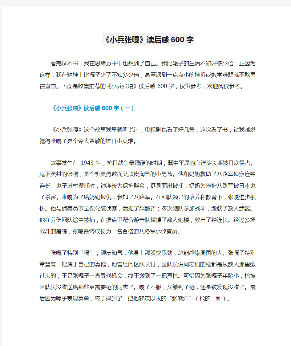 《小兵张嘎》读后感600字