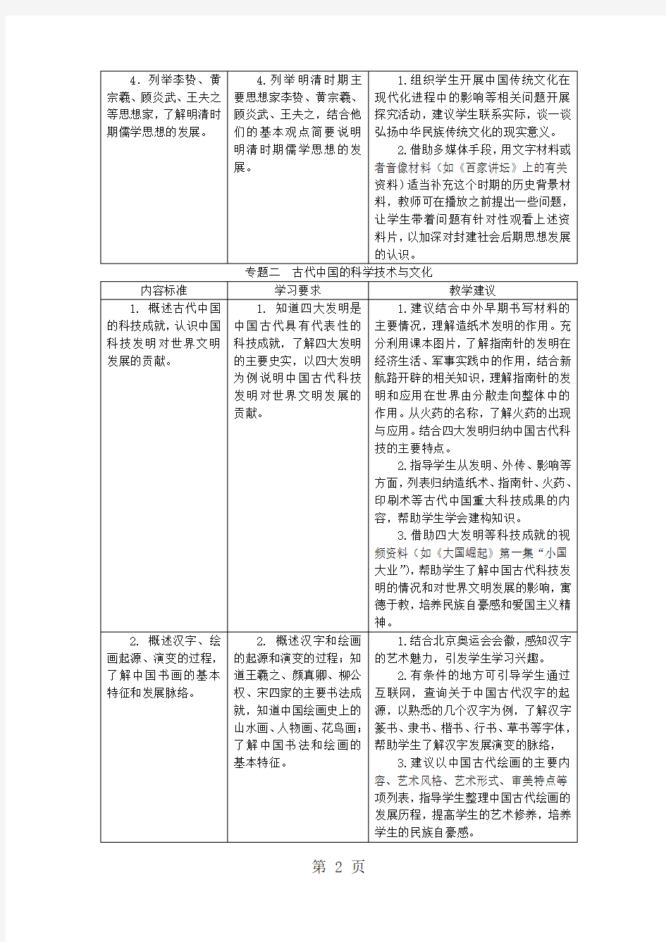 福建省普通高中新课程历史学科教学要求(必修3)