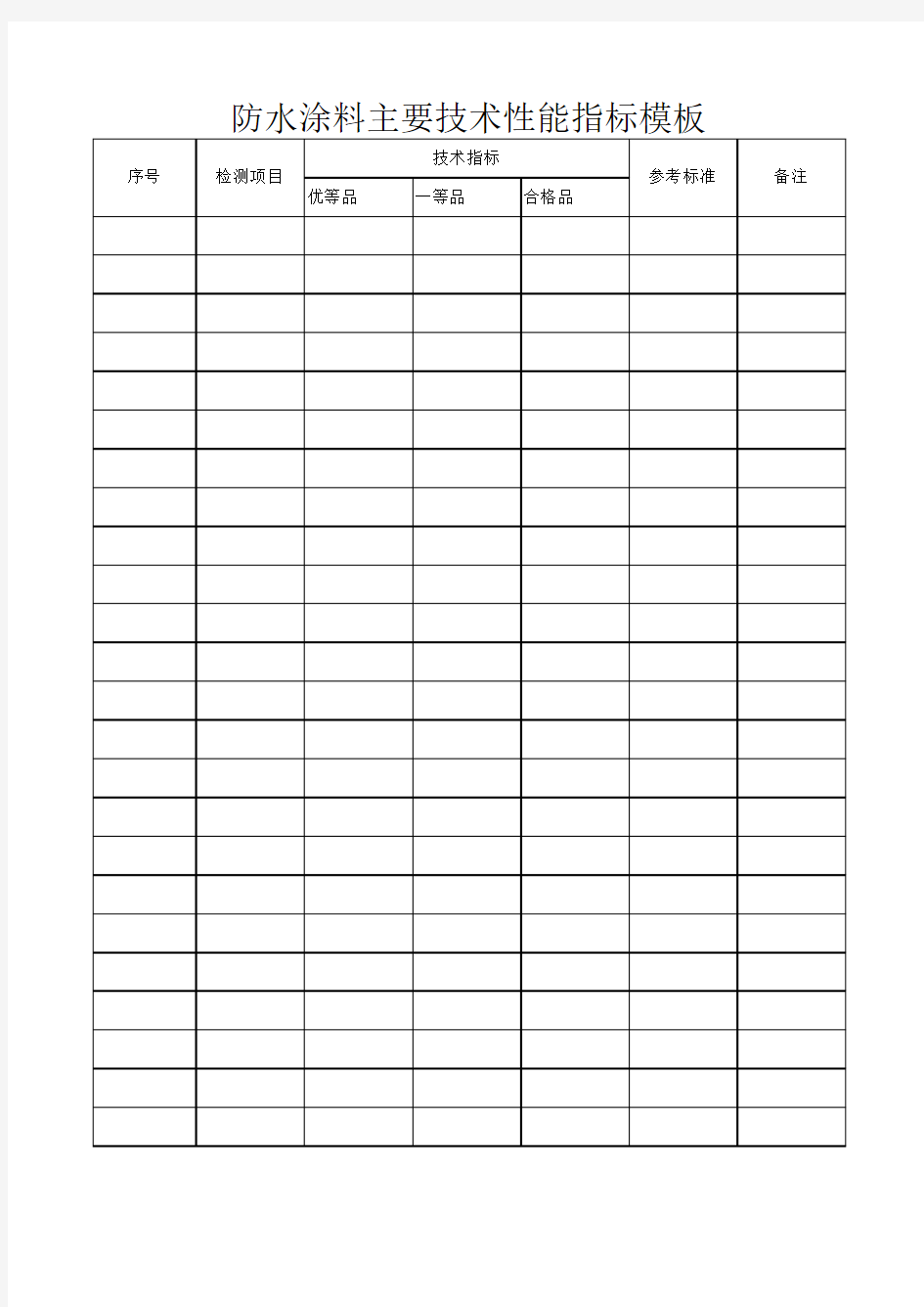 防水涂料主要技术性能指标模板