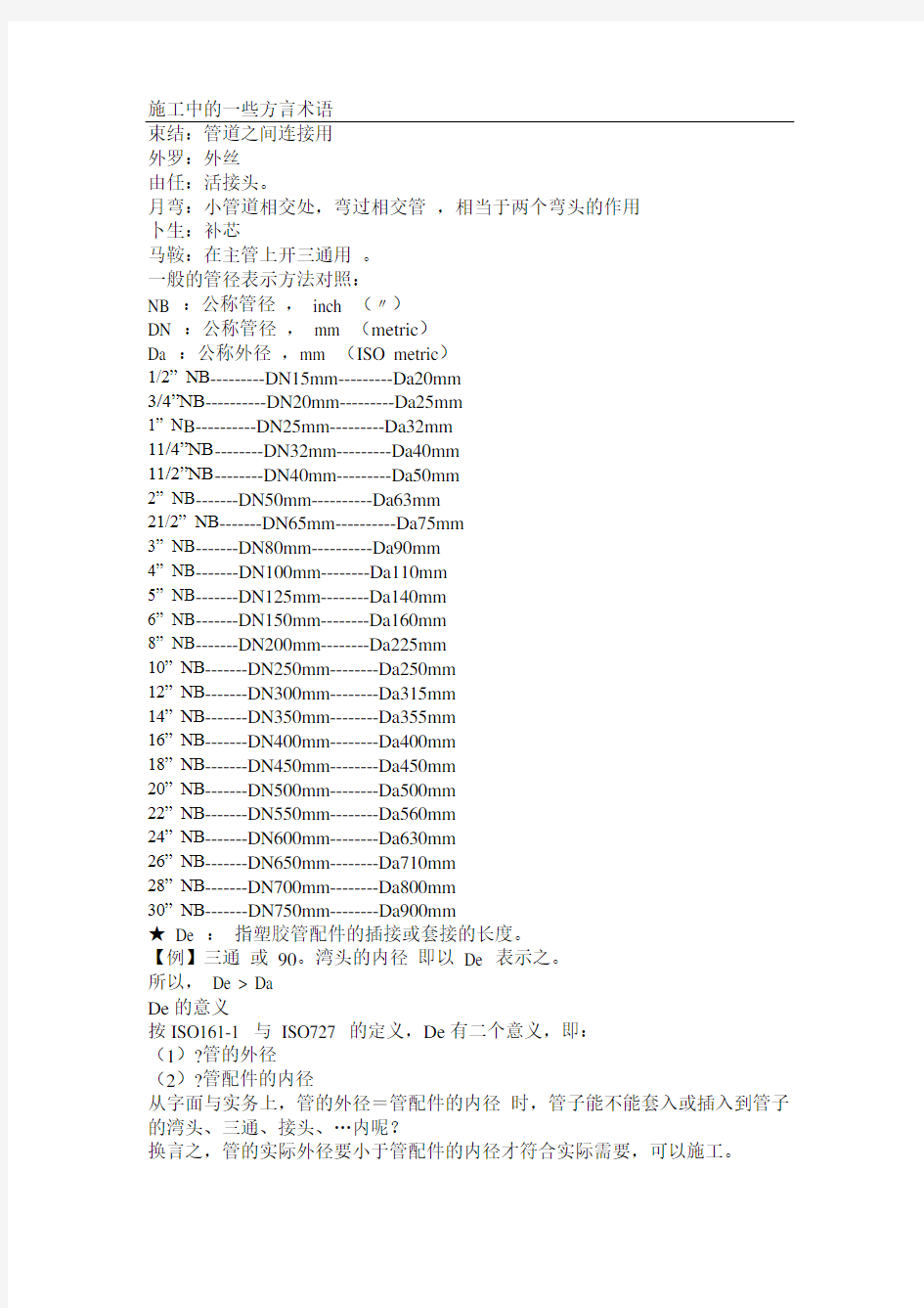 管径表示方法对照