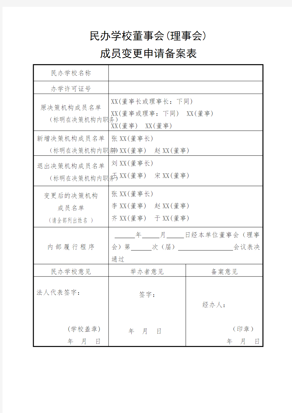 民办学校决策机构成员董事长董事理事长理事