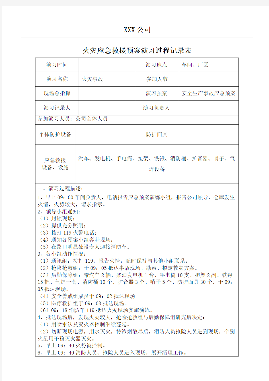 火灾应急预案演练记录 ()