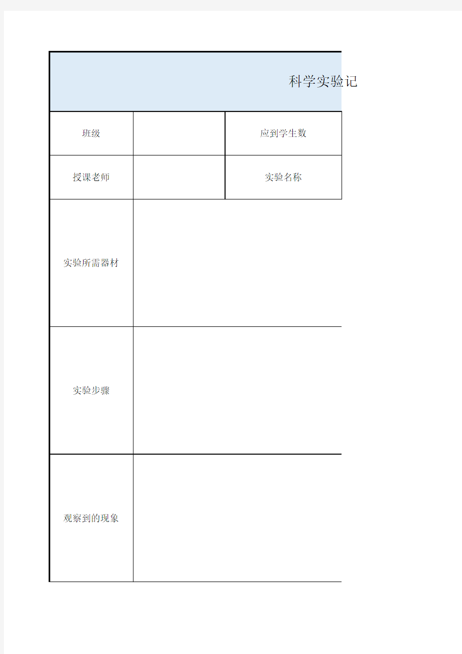 科学实验记录表模板