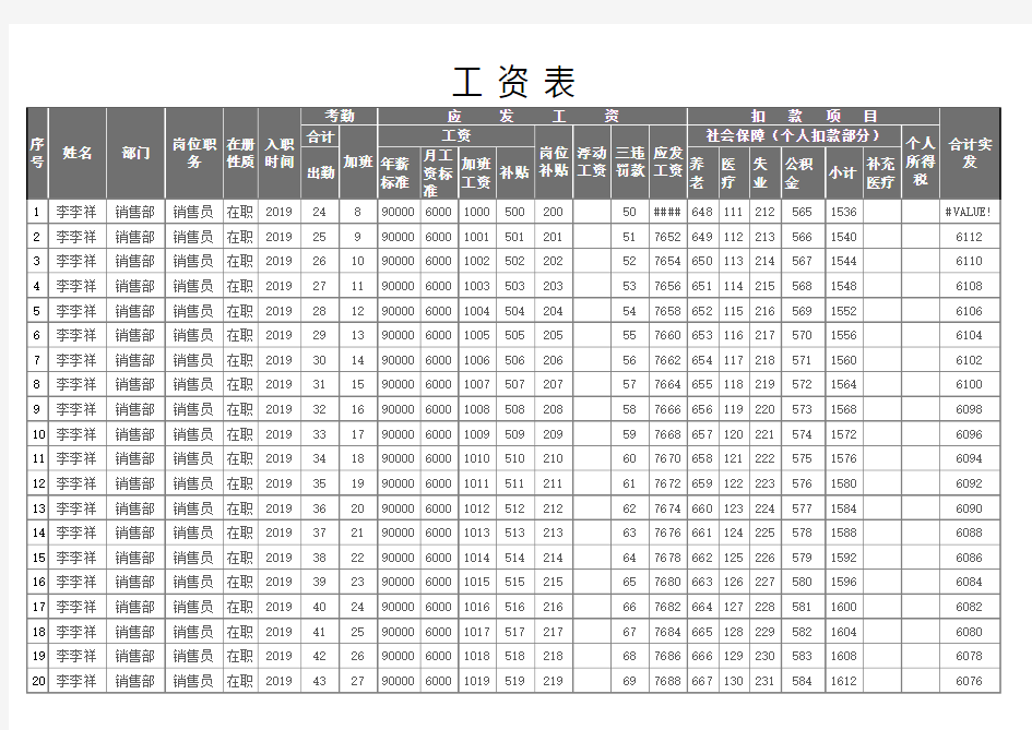 工资表(含五险一金)