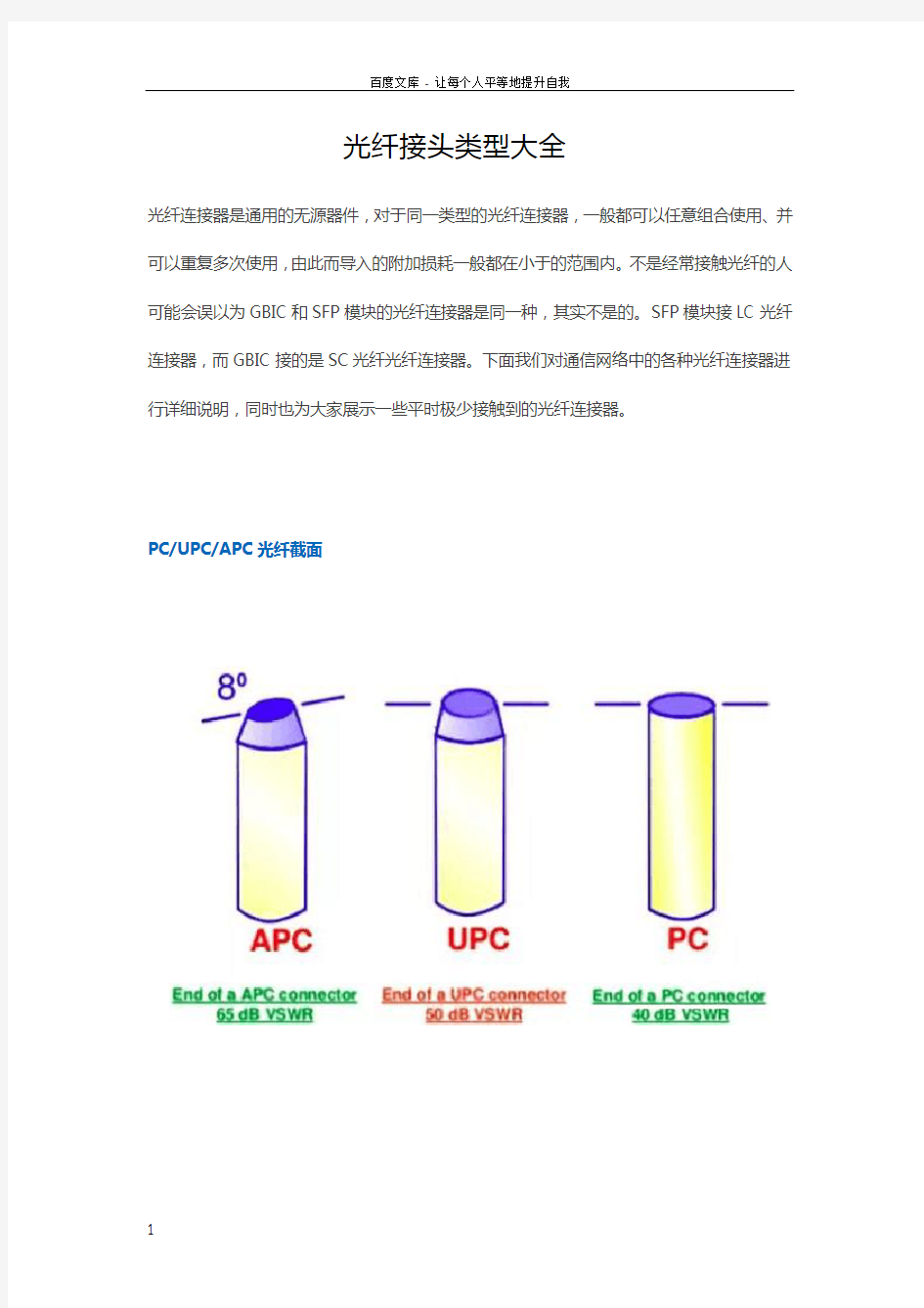 光纤接头类型大全