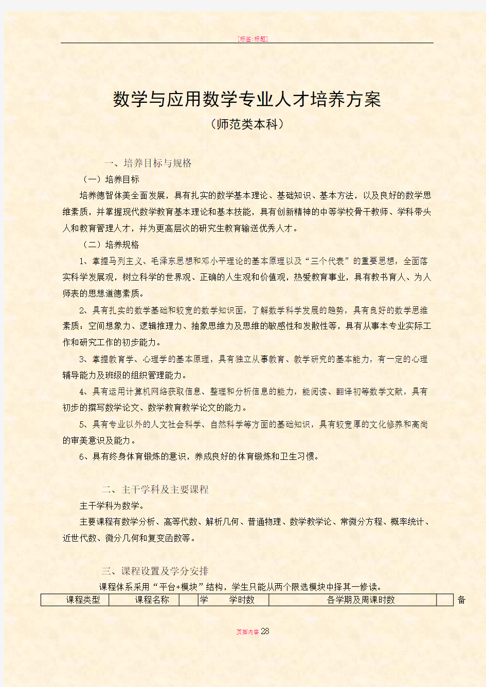 数学与应用数学专业人才培养方案