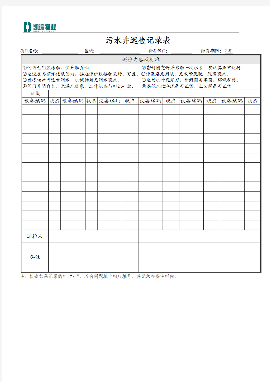 污水井巡检记录表