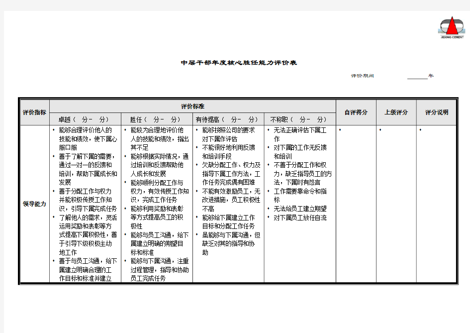 中层干部年度能力评价表