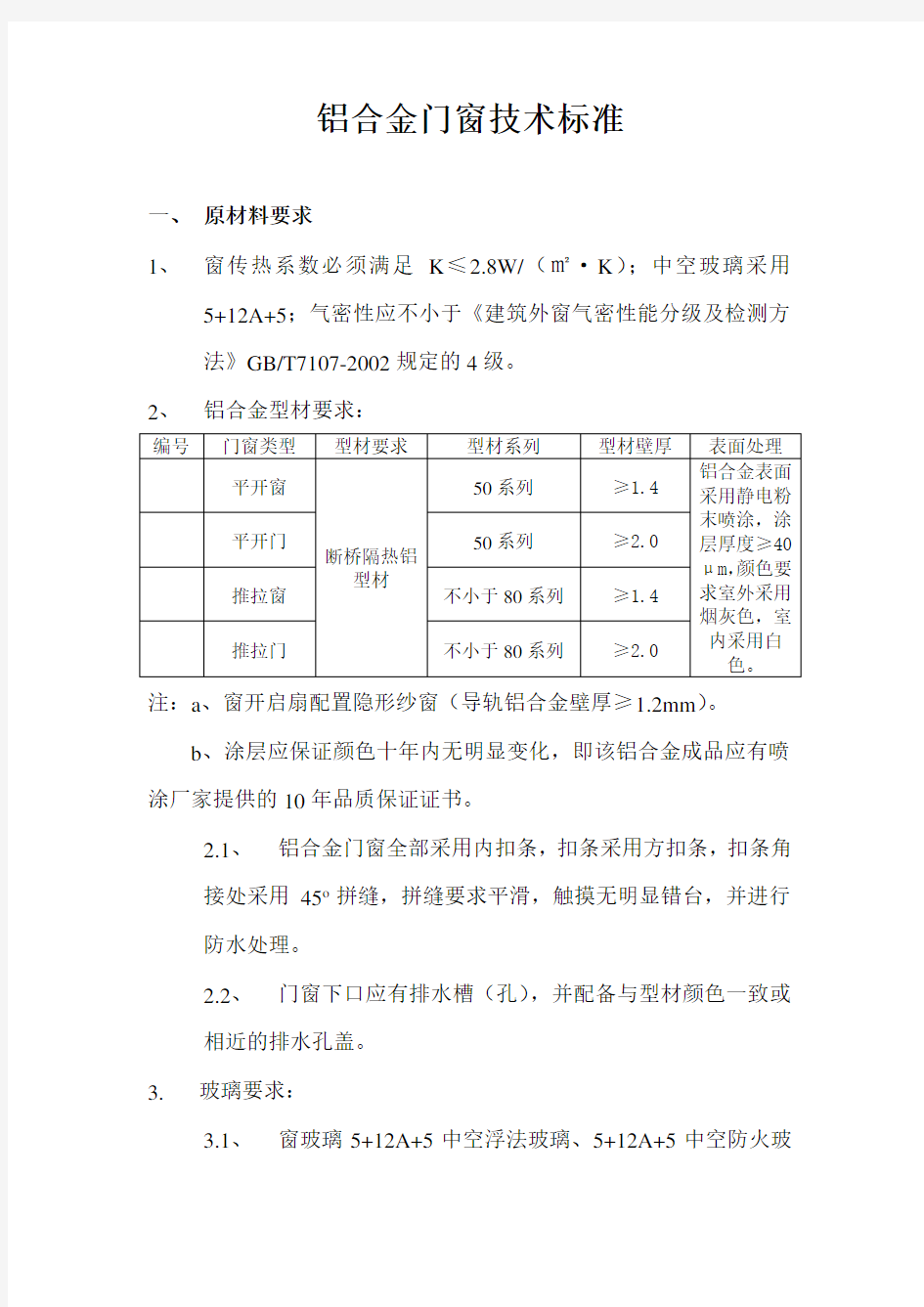 铝合金门窗技术标准