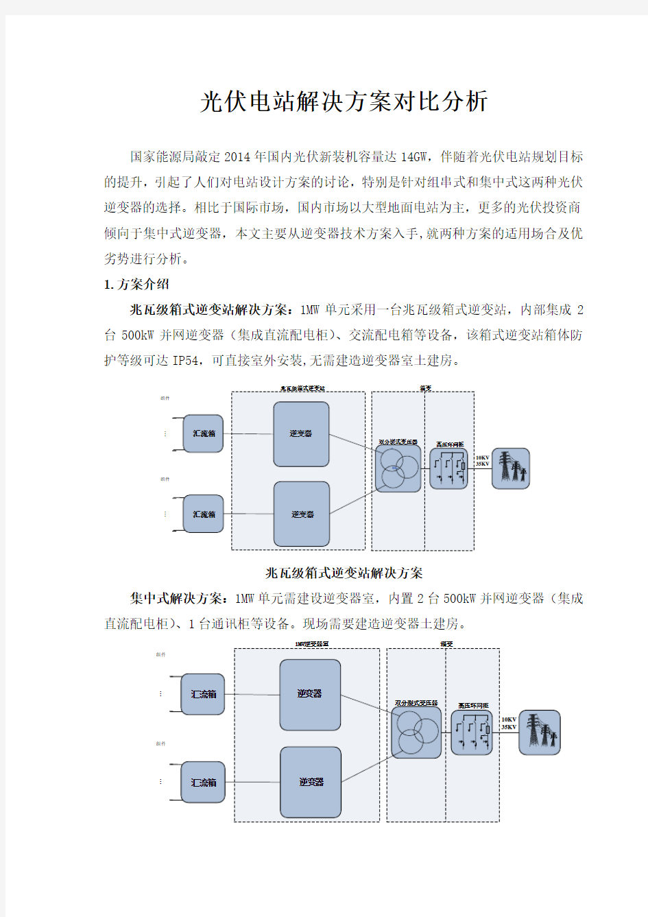 光伏电站解决方案对比分析