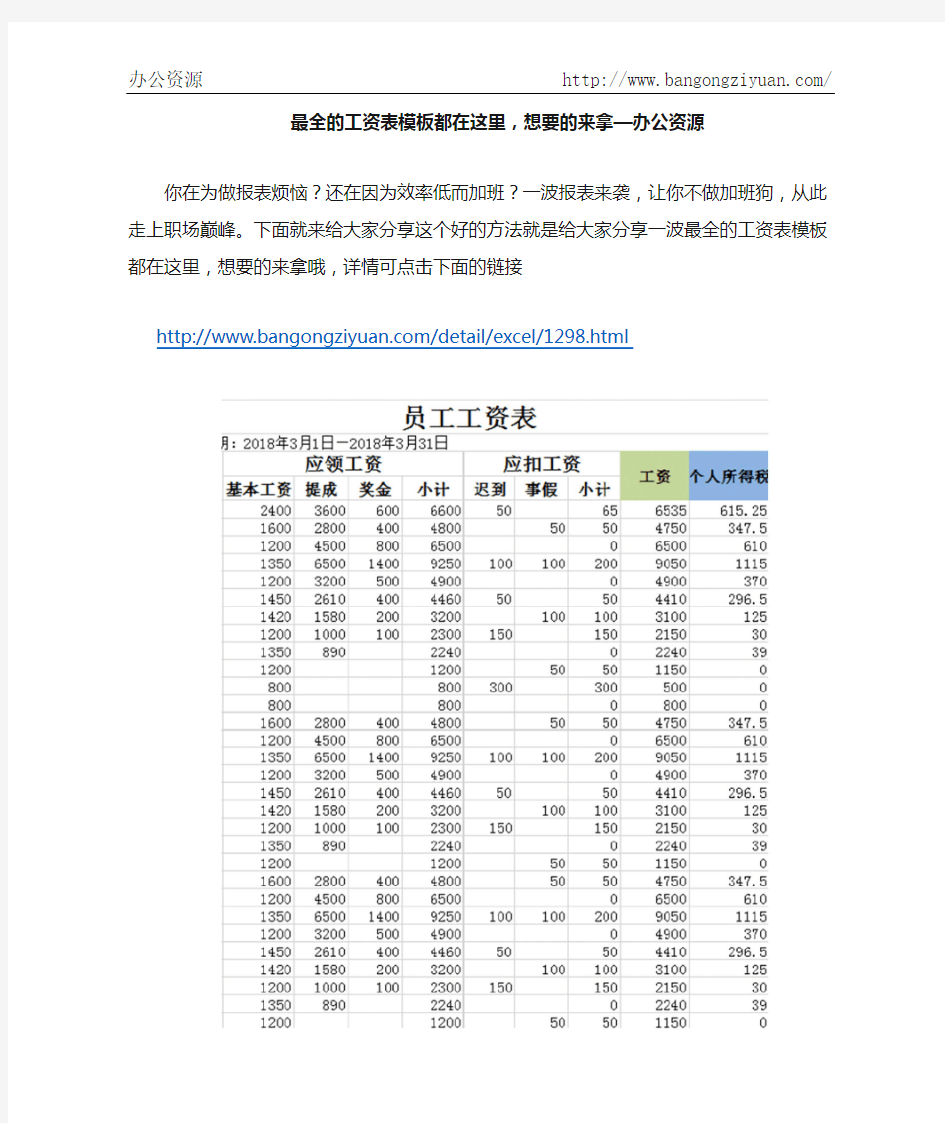 最全的工资表模板都在这里,想要的来拿