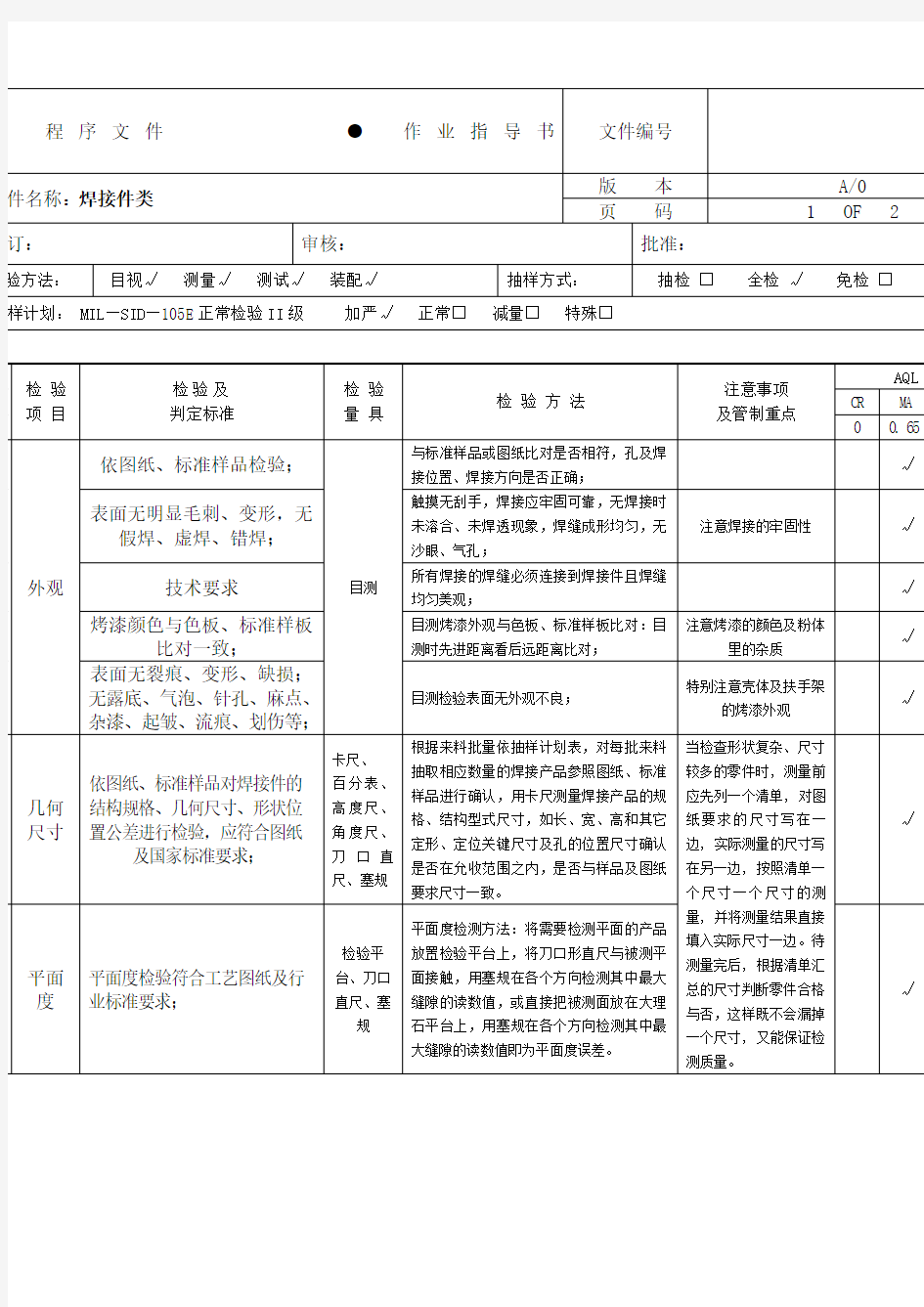 焊接件检验标准