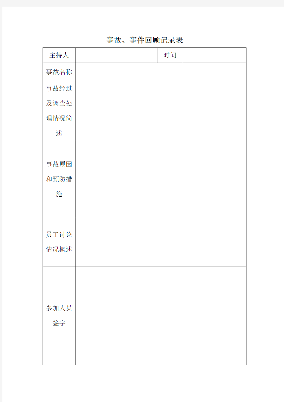 事故、事件回顾记录表