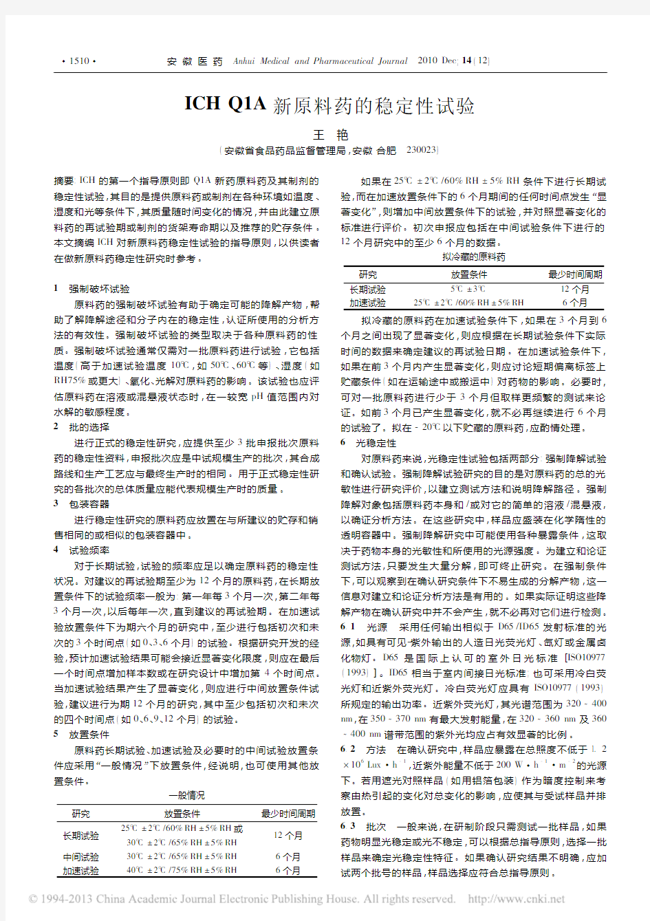 ICHQ1A新原料药的稳定性试验