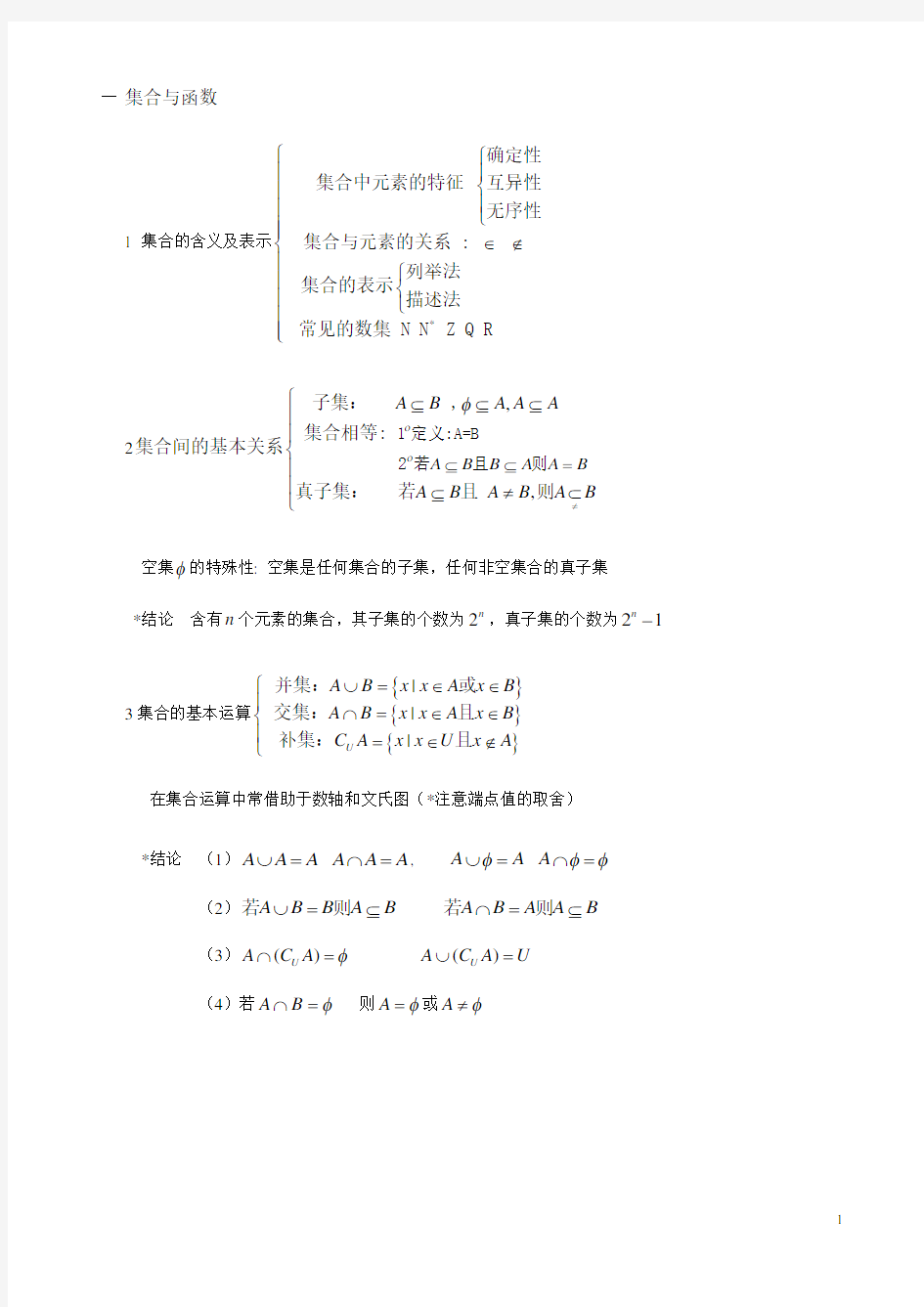 人教版高一数学必修一知识点总结大全