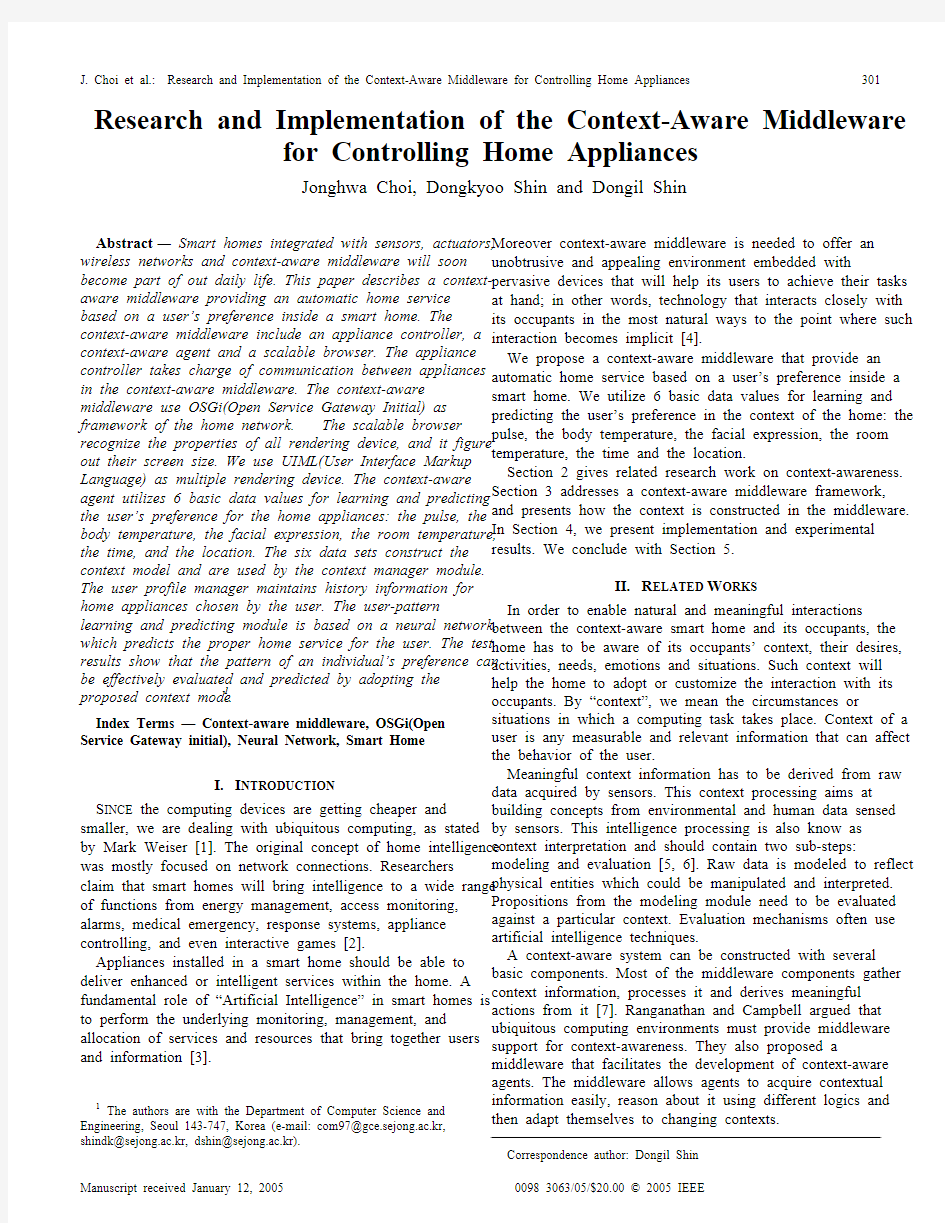 2005 Research and Implementation of the Context-Aware Middleware