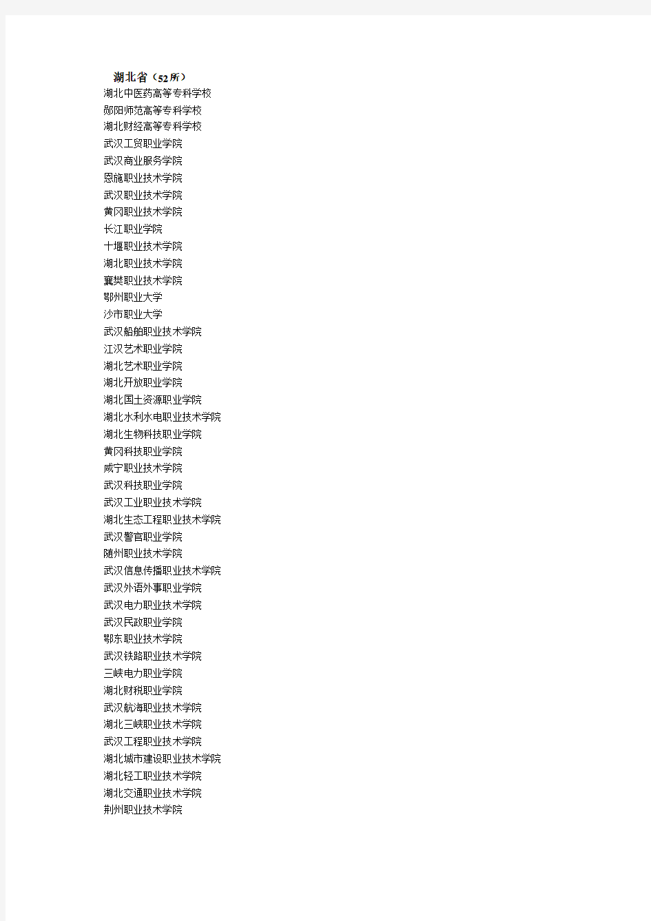 湖北高职高专及国家示范高职名单