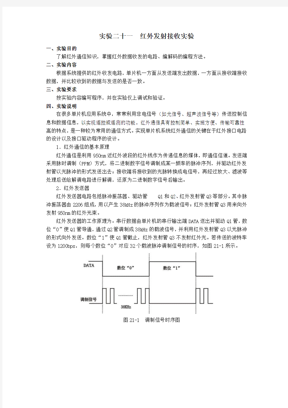 实验二十一  红外发射接收实验