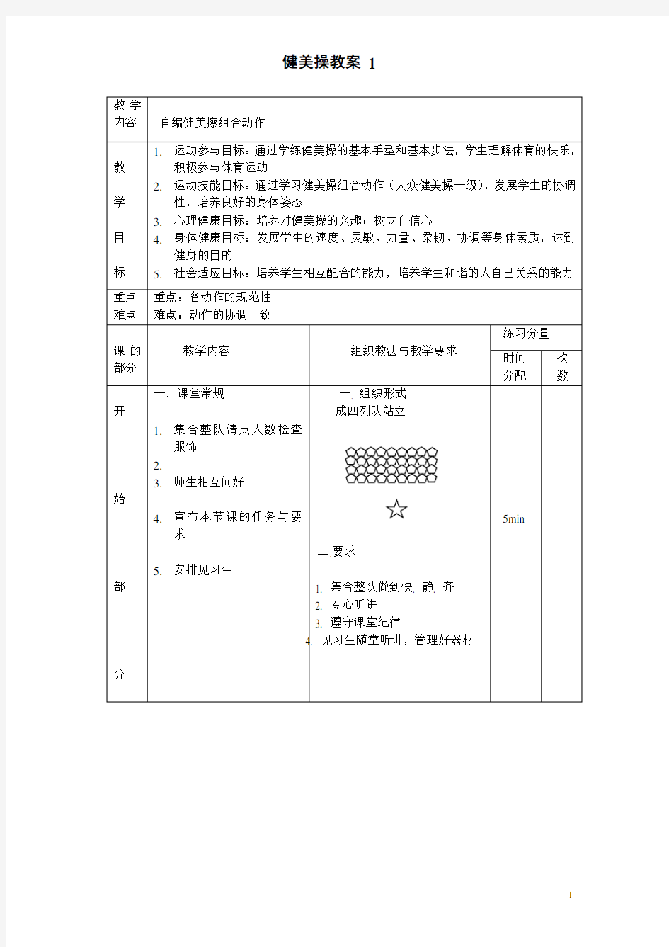 大众一级健美操教案全套