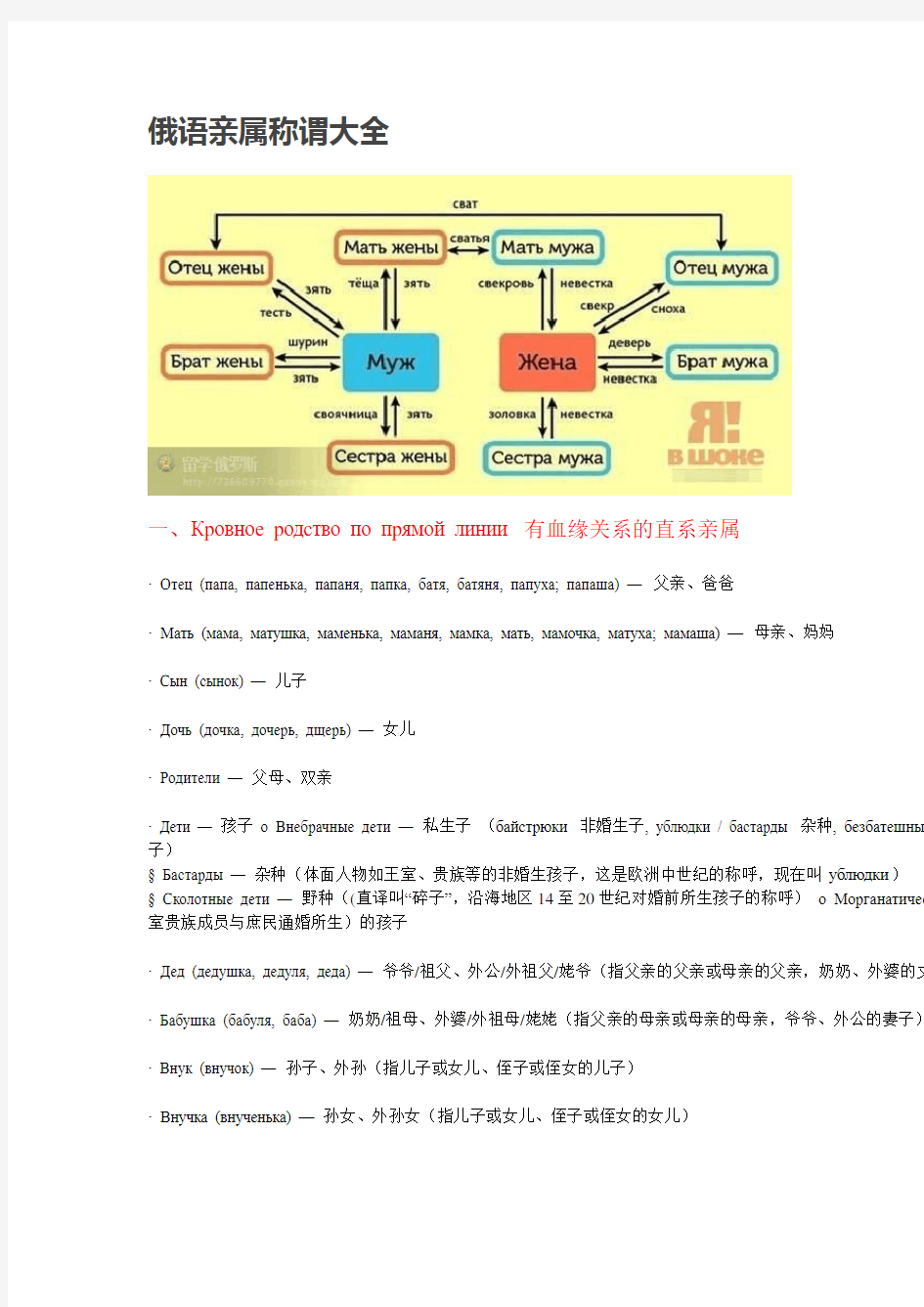 俄语亲属称谓大全