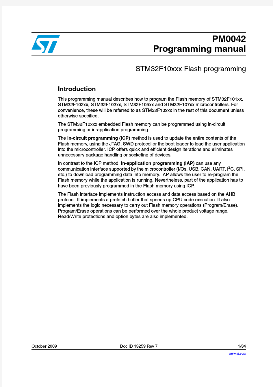 STM32F10xxx Flash programming