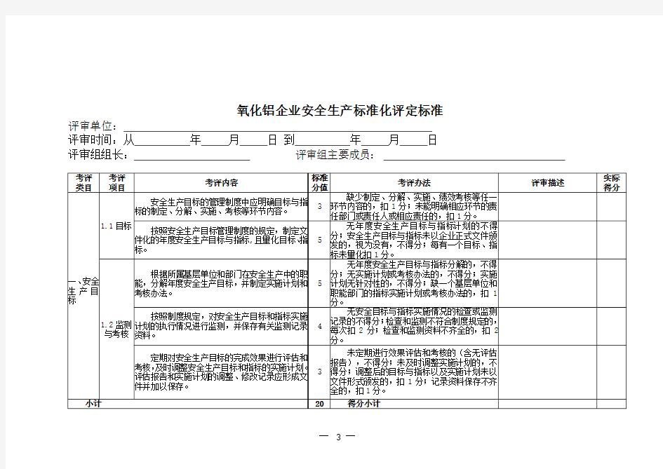 氧化铝企业安全生产标准化评定标准