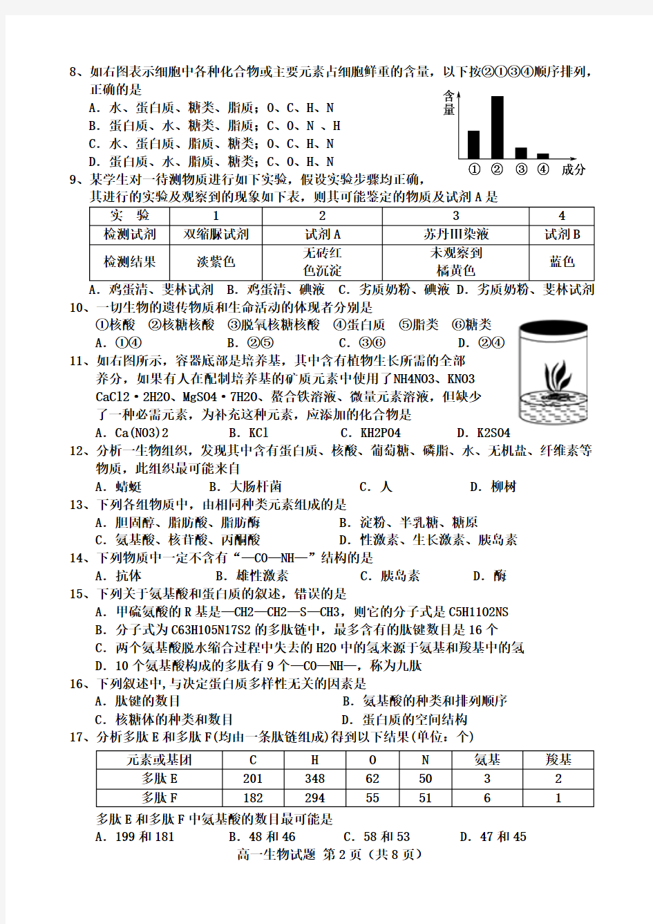 邯郸市2013-2014学年度第一学期期末教学质量检测高一生物试题