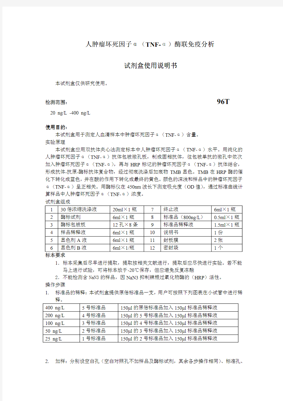 人肿瘤坏死因子α(TNF-α)说明书