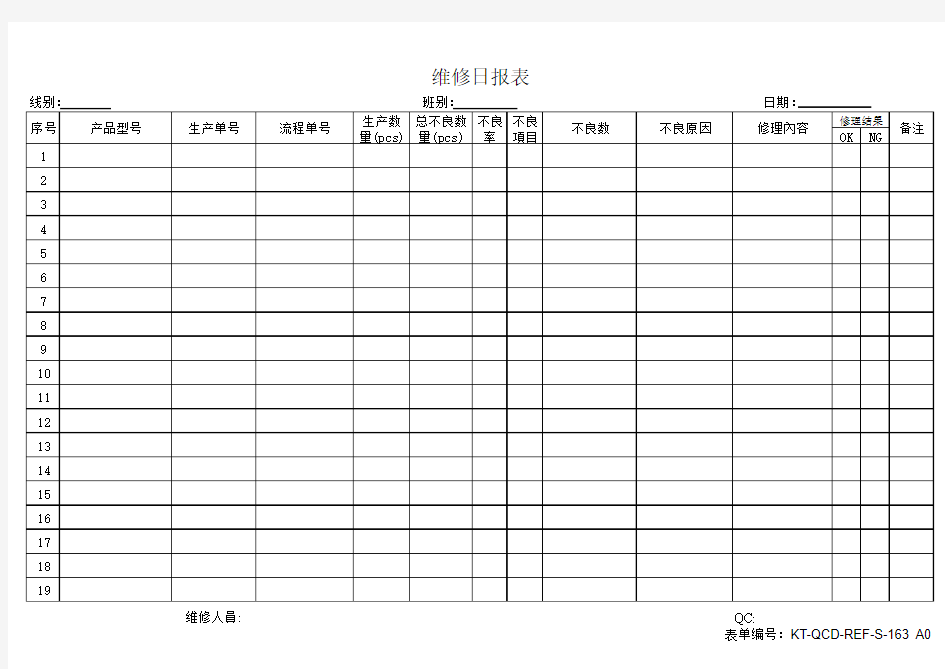 生产部维修日报表