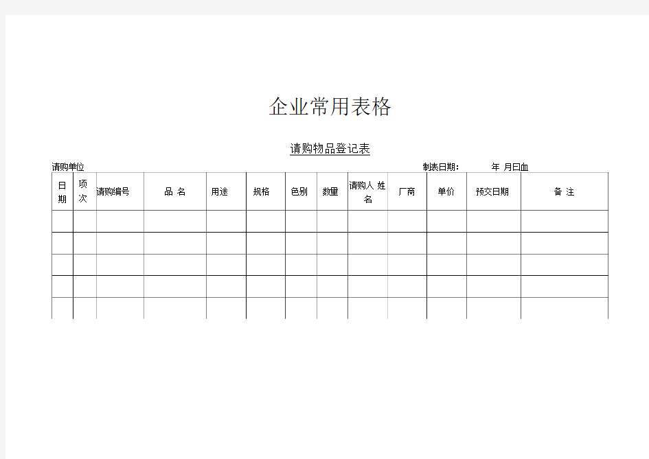 请购物品登记表