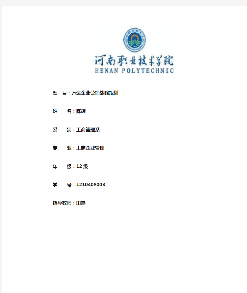 万达企业营销战略规划.介绍