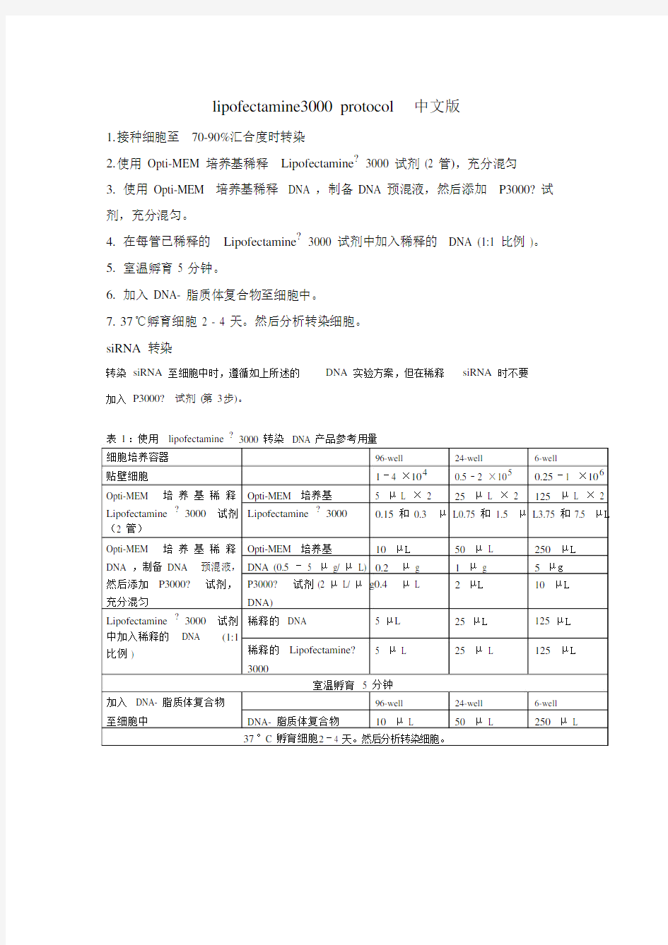 lipofectamine3000说明书