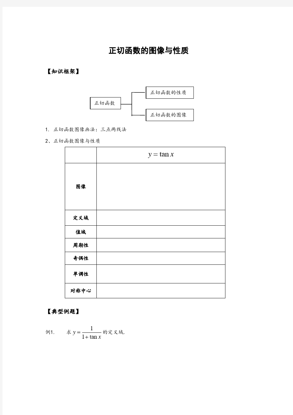 正切函数的图像和性质讲义和习题