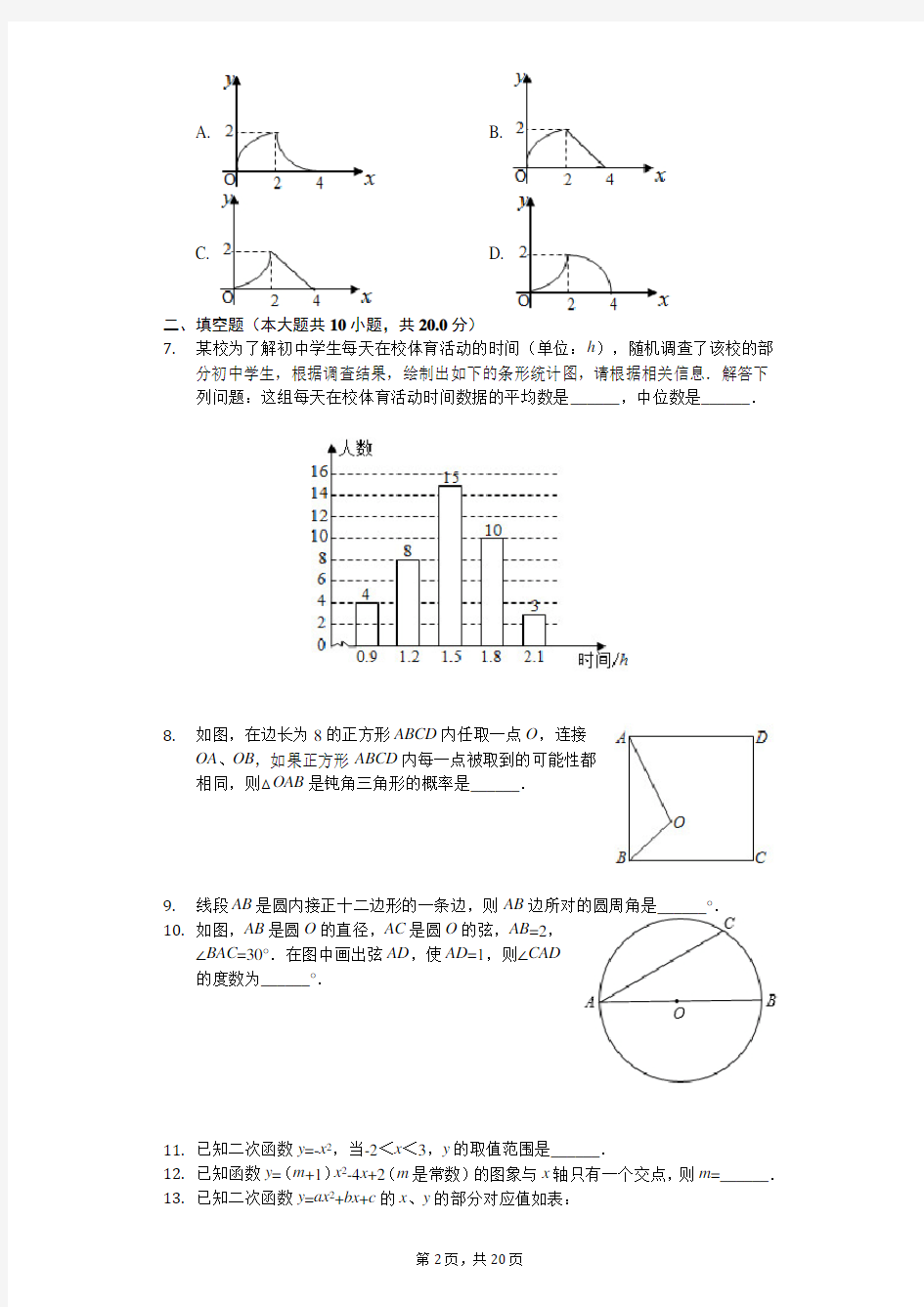 2020年江苏省南京外国语学校九年级(上)月考数学试卷